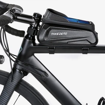 TAKEZERO אופניים שקית 1 ליטר מסך מגע אופניים מסגרת העליון צינור תיק עמיד למים רעיוני תבנית עם אוזניות חור ציוד רכיבה על אופניים