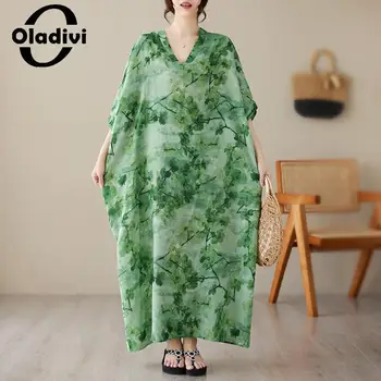 Oladivi אופנה הדפסה נשים בוהמי שמלת החוף 2023 קיץ גדול גודל Maxi שמלות ארוכות בנות מנופחים בגדים 8XL 9XL 5857