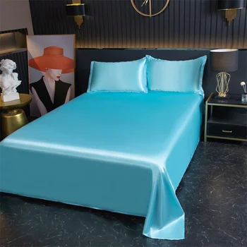 יוקרה גיליון שטוח מוצק צבע סאטן עם מיטה זוגית נוחה רך הסדין High-End מצעים גיליון