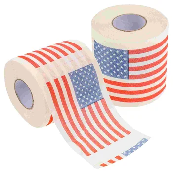 2 לחמניות הדגל האמריקני נייר טואלט טישו אספקת דגלים מקל משק הבית עיסת עץ מפיות קוקטייל